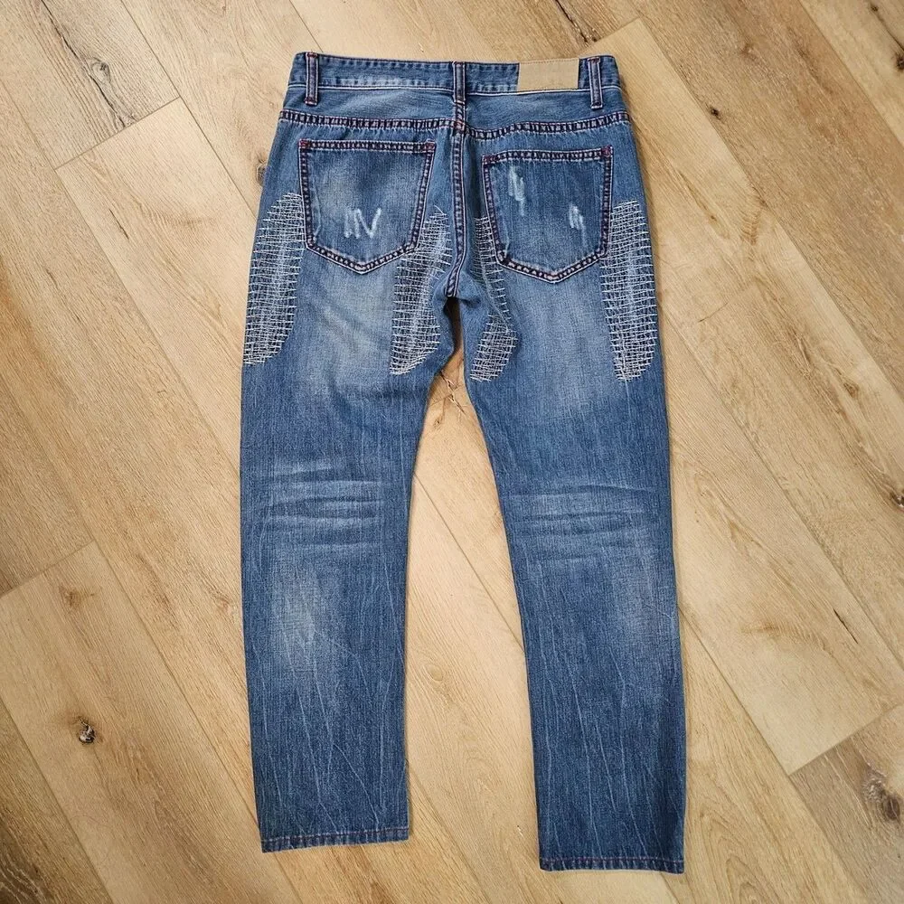 Vintage Destroyed Repaired Patched Jeans 32x27 Thrashed Grunge Streetwear Rock